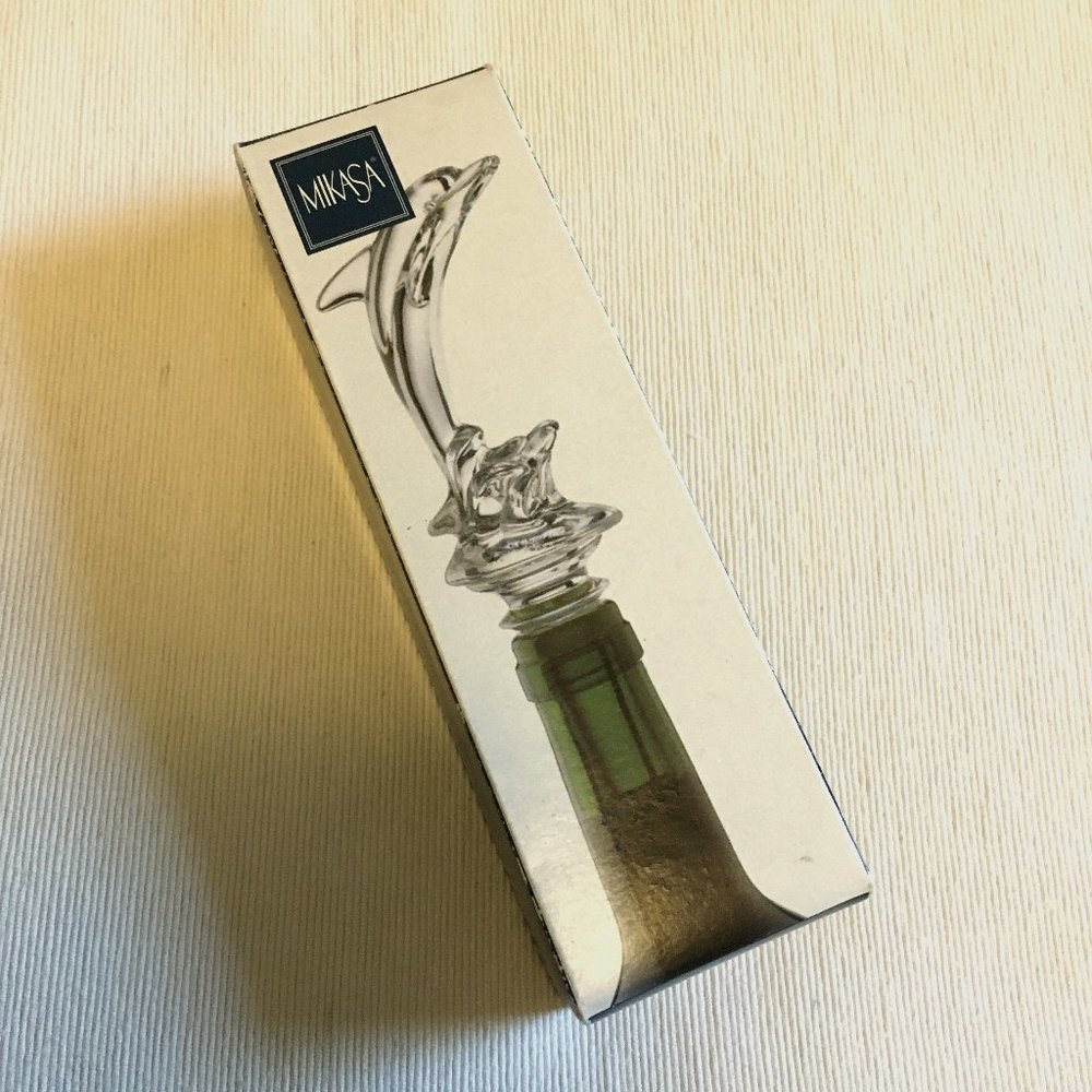 Vintage Mikasa Japan Glass Dolphin Wine Bottle Stopper Austrian Lead Crystal